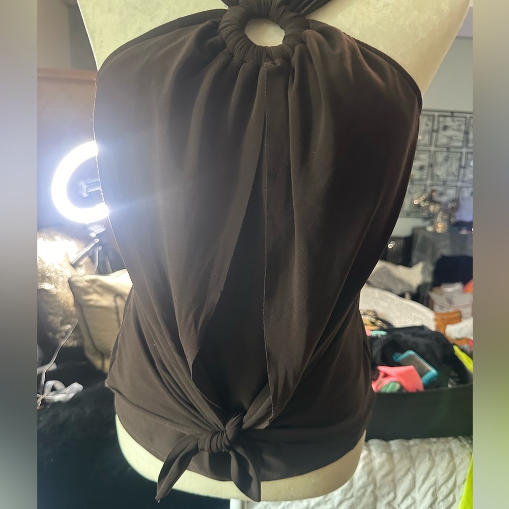 Magicsuit Brown Tie Front Fitted Tank Top Bikini